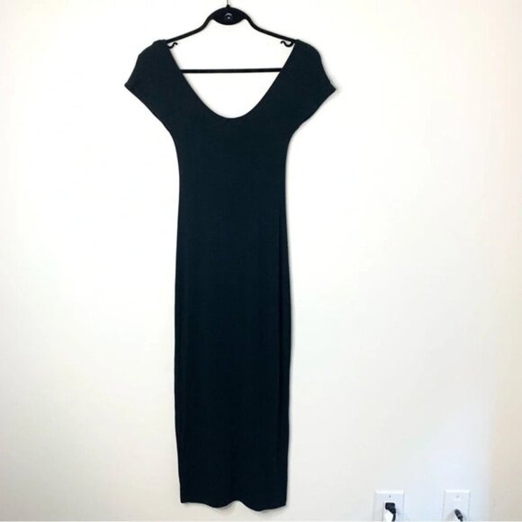 Aritzia Babaton Midi Dress Black Stretch Modal scoop neck Short Sleeve Size XXS - Picture 14 of 14